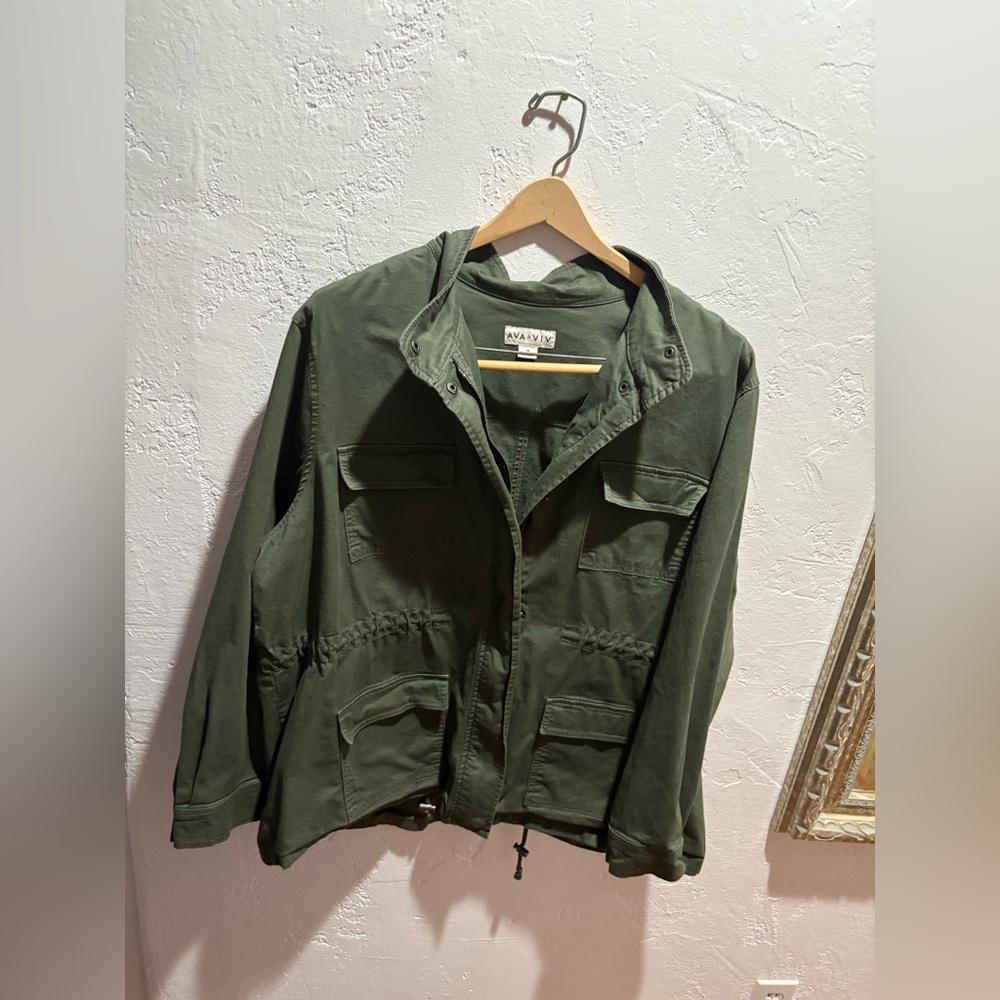Ava & Vic Green Utility Jacket with Stand-Up Collar